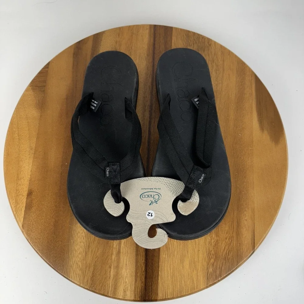 New Mens Chaco Chillos Black Nylon Flip Flops Thong Sandals Size 12 M NWOB